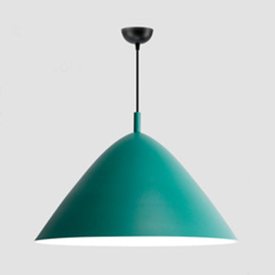 Nordic Candy Colored Pendant Fixture Pyramid Shade 10.5/13/16 Inch Wide One Light Aluminum Hanging Light for Cafe Green 16" Clearhalo 'Ceiling Lights' 'Modern Pendants' 'Modern' 'Pendant Lights' 'Pendants' Lighting' 126179