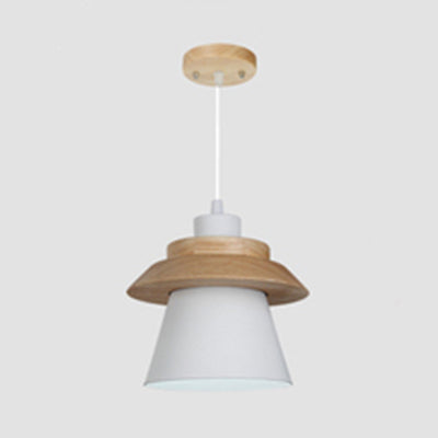 Coolie Shade Stairway Hanging Light with Wood Deco Metal 1 Light Asian Style Pendant Light White Clearhalo 'Ceiling Lights' 'Modern Pendants' 'Modern' 'Pendant Lights' 'Pendants' Lighting' 126202