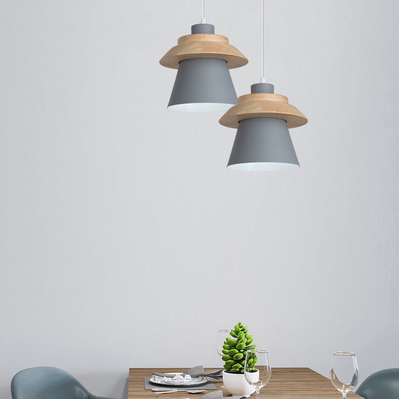 Coolie Shade Stairway Hanging Light with Wood Deco Metal 1 Light Asian Style Pendant Light Clearhalo 'Ceiling Lights' 'Modern Pendants' 'Modern' 'Pendant Lights' 'Pendants' Lighting' 126204