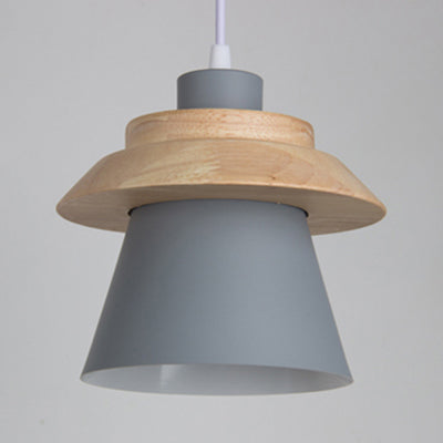 Coolie Shade Stairway Hanging Light with Wood Deco Metal 1 Light Asian Style Pendant Light Clearhalo 'Ceiling Lights' 'Modern Pendants' 'Modern' 'Pendant Lights' 'Pendants' Lighting' 126206