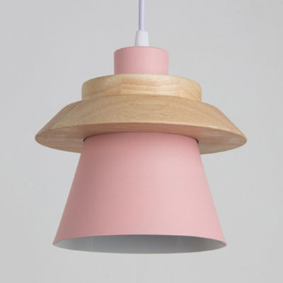 Coolie Shade Stairway Hanging Light with Wood Deco Metal 1 Light Asian Style Pendant Light Clearhalo 'Ceiling Lights' 'Modern Pendants' 'Modern' 'Pendant Lights' 'Pendants' Lighting' 126208