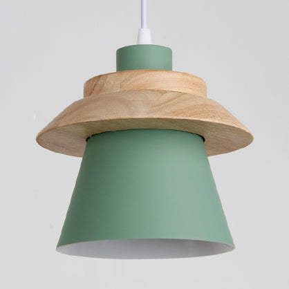 Coolie Shade Stairway Hanging Light with Wood Deco Metal 1 Light Asian Style Pendant Light Clearhalo 'Ceiling Lights' 'Modern Pendants' 'Modern' 'Pendant Lights' 'Pendants' Lighting' 126210