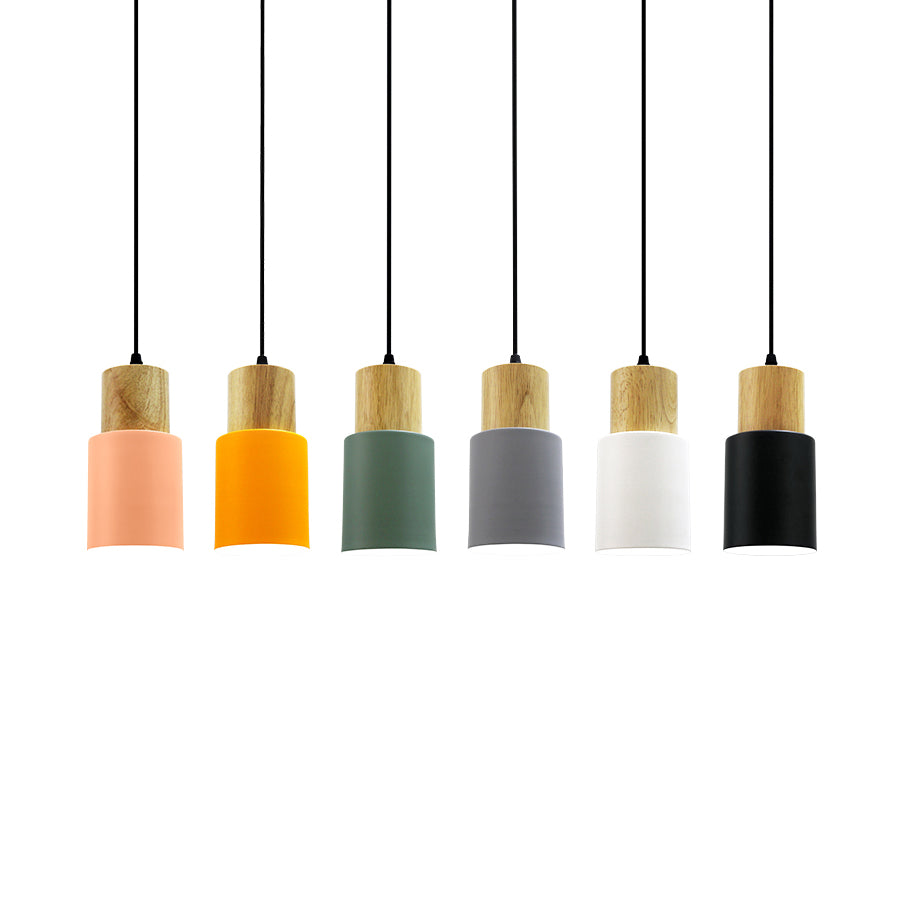 Metal & Wood Cylindrical Hanging Lamp Office Hallway 1 Light Modern Small Pendant Light Clearhalo 'Ceiling Lights' 'Modern Pendants' 'Modern' 'Pendant Lights' 'Pendants' Lighting' 126212