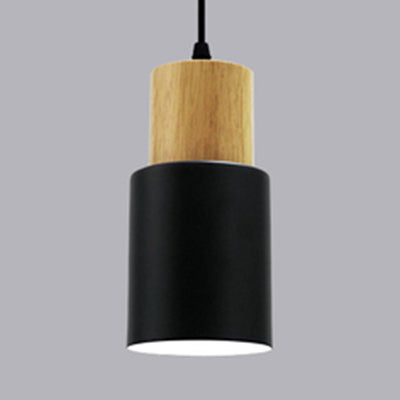 Metal & Wood Cylindrical Hanging Lamp Office Hallway 1 Light Modern Small Pendant Light Black Clearhalo 'Ceiling Lights' 'Modern Pendants' 'Modern' 'Pendant Lights' 'Pendants' Lighting' 126213