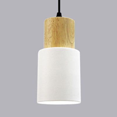 Metal & Wood Cylindrical Hanging Lamp Office Hallway 1 Light Modern Small Pendant Light White Clearhalo 'Ceiling Lights' 'Modern Pendants' 'Modern' 'Pendant Lights' 'Pendants' Lighting' 126215