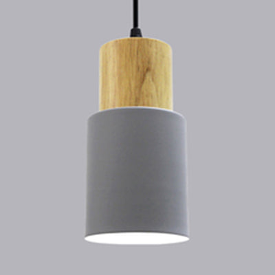 Metal & Wood Cylindrical Hanging Lamp Office Hallway 1 Light Modern Small Pendant Light Grey Clearhalo 'Ceiling Lights' 'Modern Pendants' 'Modern' 'Pendant Lights' 'Pendants' Lighting' 126217