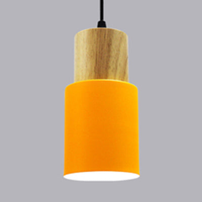 Metal & Wood Cylindrical Hanging Lamp Office Hallway 1 Light Modern Small Pendant Light Yellow Clearhalo 'Ceiling Lights' 'Modern Pendants' 'Modern' 'Pendant Lights' 'Pendants' Lighting' 126221