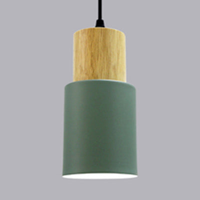 Metal & Wood Cylindrical Hanging Lamp Office Hallway 1 Light Modern Small Pendant Light Green Clearhalo 'Ceiling Lights' 'Modern Pendants' 'Modern' 'Pendant Lights' 'Pendants' Lighting' 126222