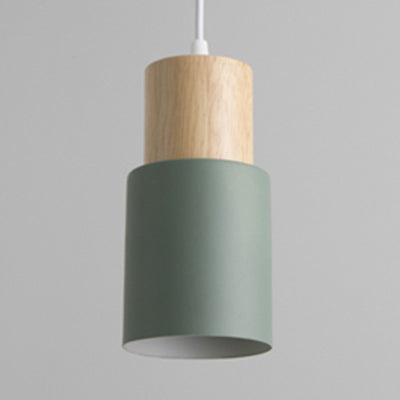 Metal & Wood Cylindrical Hanging Lamp Office Hallway 1 Light Modern Small Pendant Light Clearhalo 'Ceiling Lights' 'Modern Pendants' 'Modern' 'Pendant Lights' 'Pendants' Lighting' 126223