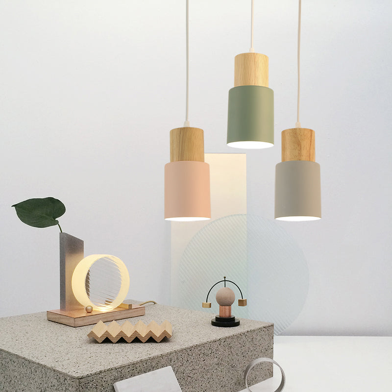 Metal & Wood Cylindrical Hanging Lamp Office Hallway 1 Light Modern Small Pendant Light Clearhalo 'Ceiling Lights' 'Modern Pendants' 'Modern' 'Pendant Lights' 'Pendants' Lighting' 126225