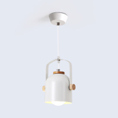 1 Light Cup Pendant Light with Handle Macaron Loft Aluminum Hanging Light in Grey/Green/Pink/White/Yellow for Restaurant Hotel White Clearhalo 'Ceiling Lights' 'Modern Pendants' 'Modern' 'Pendant Lights' 'Pendants' Lighting' 126287