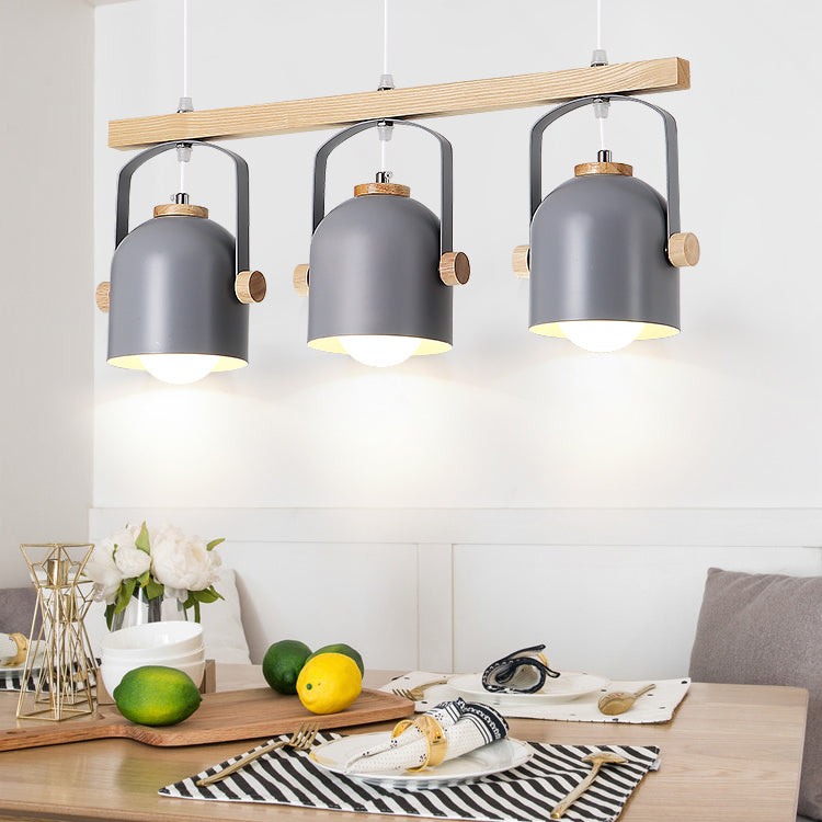 1 Light Cup Pendant Light with Handle Macaron Loft Aluminum Hanging Light in Grey/Green/Pink/White/Yellow for Restaurant Hotel Clearhalo 'Ceiling Lights' 'Modern Pendants' 'Modern' 'Pendant Lights' 'Pendants' Lighting' 126288