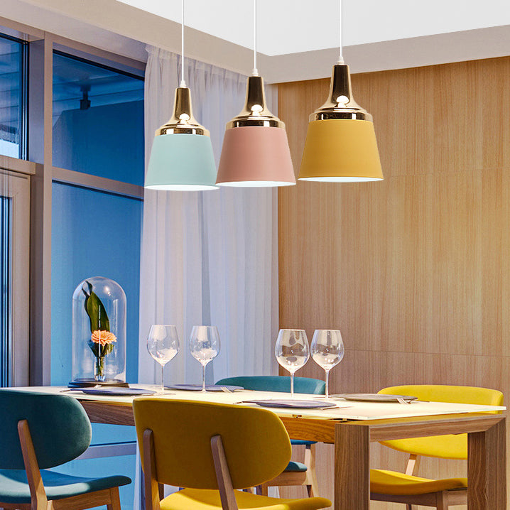 Cloth Shop Bucket Suspension Light Aluminum Single Head Nordic Macaron Colored Pendant Light Clearhalo 'Ceiling Lights' 'Modern Pendants' 'Modern' 'Pendant Lights' 'Pendants' Lighting' 126338