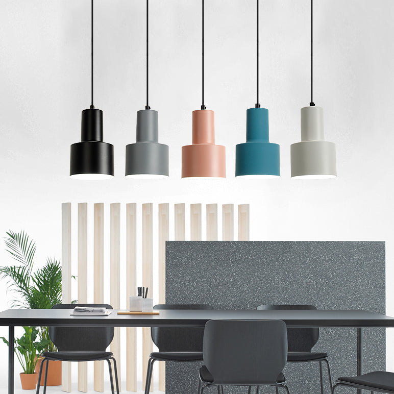 Macaron Loft Pendant Hanging Light Cylinder 1 Head Metallic Ceiling Pendant for Meeting Room Clearhalo 'Ceiling Lights' 'Modern Pendants' 'Modern' 'Pendant Lights' 'Pendants' Lighting' 126355