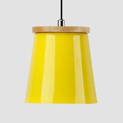 Metallic Bucket Shape Suspension Light Kitchen Dining Room One Light Modern Pendant Light Light Yellow Clearhalo 'Ceiling Lights' 'Modern Pendants' 'Modern' 'Pendant Lights' 'Pendants' Lighting' 126837