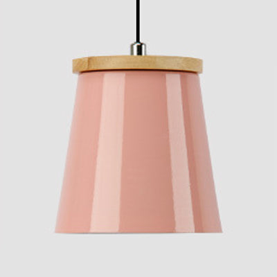 Metallic Bucket Shape Suspension Light Kitchen Dining Room One Light Modern Pendant Light Pink Clearhalo 'Ceiling Lights' 'Modern Pendants' 'Modern' 'Pendant Lights' 'Pendants' Lighting' 126838