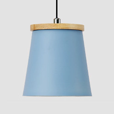 Metallic Bucket Shape Suspension Light Kitchen Dining Room One Light Modern Pendant Light Blue Clearhalo 'Ceiling Lights' 'Modern Pendants' 'Modern' 'Pendant Lights' 'Pendants' Lighting' 126840