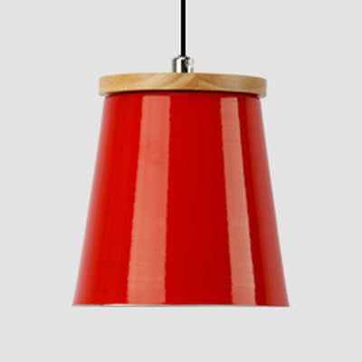 Metallic Bucket Shape Suspension Light Kitchen Dining Room One Light Modern Pendant Light Red Clearhalo 'Ceiling Lights' 'Modern Pendants' 'Modern' 'Pendant Lights' 'Pendants' Lighting' 126843