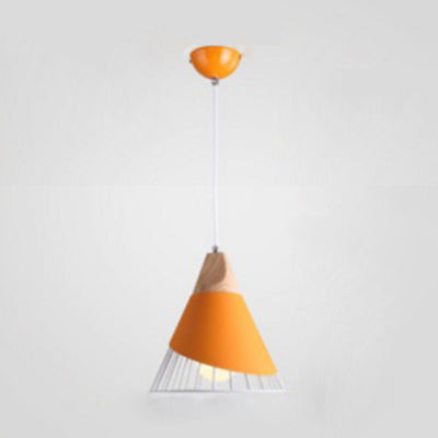 Conical Bedroom Stairway Pendant Light Metal One Light Nordic Stylish Hanging Lamp in Blue/Green/Yellow with Iron Wire Yellow Clearhalo 'Ceiling Lights' 'Modern Pendants' 'Modern' 'Pendant Lights' 'Pendants' Lighting' 126896