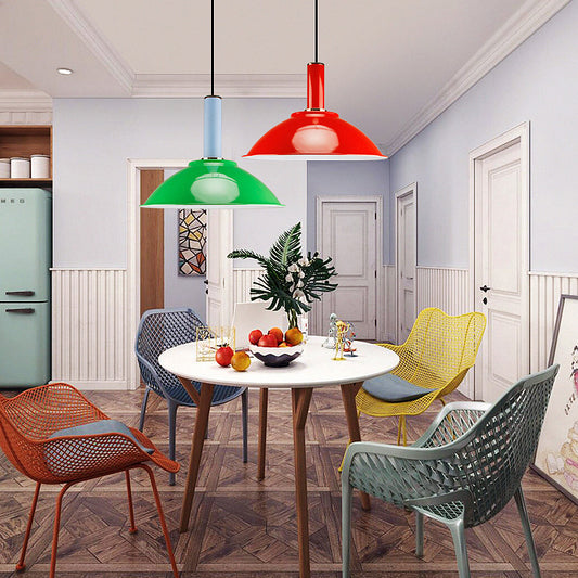 Contemporary Shallow Bowl Hanging Lamp Aluminum Bright Colored Pendant Light in Blue/Green/Orange/Red/Yellow for Market Shop Clearhalo 'Ceiling Lights' 'Modern Pendants' 'Modern' 'Pendant Lights' 'Pendants' Lighting' 126926