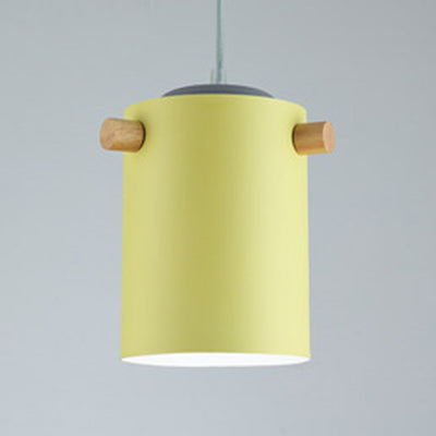 Candy Colored Cylindrical Suspension Light One Light Macaron Aluminum Blue/Green/Pink/White/Yellow Pendant Light for Corridor Yellow 6" Clearhalo 'Ceiling Lights' 'Modern Pendants' 'Modern' 'Pendant Lights' 'Pendants' Lighting' 126939