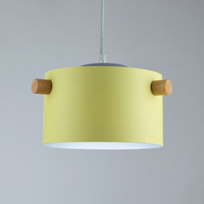 Candy Colored Cylindrical Suspension Light One Light Macaron Aluminum Blue/Green/Pink/White/Yellow Pendant Light for Corridor Yellow 8" Clearhalo 'Ceiling Lights' 'Modern Pendants' 'Modern' 'Pendant Lights' 'Pendants' Lighting' 126941