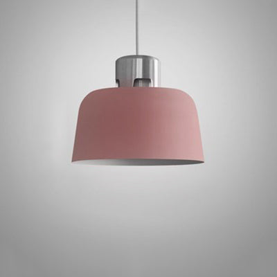 Metal Bucket Shade Hanging Light Single Light Nordic Pendant Lighting in Blue/Green/Pink for Restaurant Dining Room Pink 10" Clearhalo 'Ceiling Lights' 'Modern Pendants' 'Modern' 'Pendant Lights' 'Pendants' Lighting' 126966