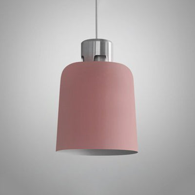 Metal Bucket Shade Hanging Light Single Light Nordic Pendant Lighting in Blue/Green/Pink for Restaurant Dining Room Pink 9" Clearhalo 'Ceiling Lights' 'Modern Pendants' 'Modern' 'Pendant Lights' 'Pendants' Lighting' 126967