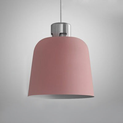 Metal Bucket Shade Hanging Light Single Light Nordic Pendant Lighting in Blue/Green/Pink for Restaurant Dining Room Pink 11.5" Clearhalo 'Ceiling Lights' 'Modern Pendants' 'Modern' 'Pendant Lights' 'Pendants' Lighting' 126968