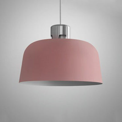 Metal Bucket Shade Hanging Light Single Light Nordic Pendant Lighting in Blue/Green/Pink for Restaurant Dining Room Pink 14" Clearhalo 'Ceiling Lights' 'Modern Pendants' 'Modern' 'Pendant Lights' 'Pendants' Lighting' 126969