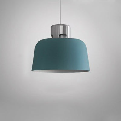 Metal Bucket Shade Hanging Light Single Light Nordic Pendant Lighting in Blue/Green/Pink for Restaurant Dining Room Blue 10" Clearhalo 'Ceiling Lights' 'Modern Pendants' 'Modern' 'Pendant Lights' 'Pendants' Lighting' 126970