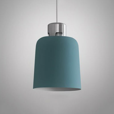 Metal Bucket Shade Hanging Light Single Light Nordic Pendant Lighting in Blue/Green/Pink for Restaurant Dining Room Blue 9" Clearhalo 'Ceiling Lights' 'Modern Pendants' 'Modern' 'Pendant Lights' 'Pendants' Lighting' 126971