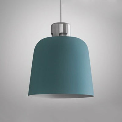 Metal Bucket Shade Hanging Light Single Light Nordic Pendant Lighting in Blue/Green/Pink for Restaurant Dining Room Blue 11.5" Clearhalo 'Ceiling Lights' 'Modern Pendants' 'Modern' 'Pendant Lights' 'Pendants' Lighting' 126972