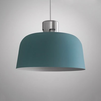 Metal Bucket Shade Hanging Light Single Light Nordic Pendant Lighting in Blue/Green/Pink for Restaurant Dining Room Blue 14" Clearhalo 'Ceiling Lights' 'Modern Pendants' 'Modern' 'Pendant Lights' 'Pendants' Lighting' 126973