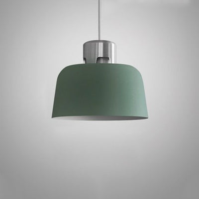 Metal Bucket Shade Hanging Light Single Light Nordic Pendant Lighting in Blue/Green/Pink for Restaurant Dining Room Green 10" Clearhalo 'Ceiling Lights' 'Modern Pendants' 'Modern' 'Pendant Lights' 'Pendants' Lighting' 126974