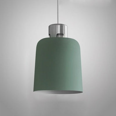 Metal Bucket Shade Hanging Light Single Light Nordic Pendant Lighting in Blue/Green/Pink for Restaurant Dining Room Green 9" Clearhalo 'Ceiling Lights' 'Modern Pendants' 'Modern' 'Pendant Lights' 'Pendants' Lighting' 126975