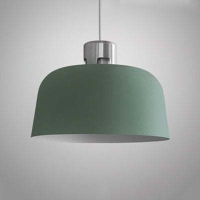 Metal Bucket Shade Hanging Light Single Light Nordic Pendant Lighting in Blue/Green/Pink for Restaurant Dining Room Green 14" Clearhalo 'Ceiling Lights' 'Modern Pendants' 'Modern' 'Pendant Lights' 'Pendants' Lighting' 126977