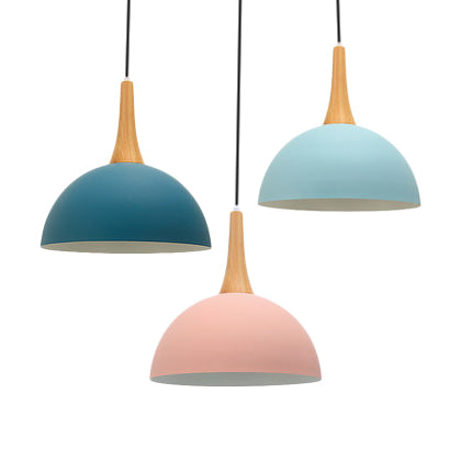 Bowl Shade Living Room Hanging Lamp Aluminum Single Bulb Macaron Dark Blue/Light Blue/Pink Pendant Lighting Clearhalo 'Ceiling Lights' 'Modern Pendants' 'Modern' 'Pendant Lights' 'Pendants' Lighting' 127079