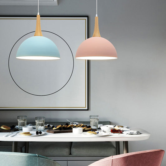 Bowl Shade Living Room Hanging Lamp Aluminum Single Bulb Macaron Dark Blue/Light Blue/Pink Pendant Lighting Clearhalo 'Ceiling Lights' 'Modern Pendants' 'Modern' 'Pendant Lights' 'Pendants' Lighting' 127080