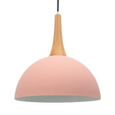 Bowl Shade Living Room Hanging Lamp Aluminum Single Bulb Macaron Dark Blue/Light Blue/Pink Pendant Lighting Pink Clearhalo 'Ceiling Lights' 'Modern Pendants' 'Modern' 'Pendant Lights' 'Pendants' Lighting' 127081