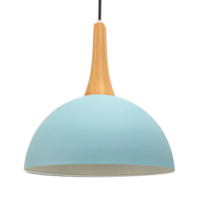 Bowl Shade Living Room Hanging Lamp Aluminum Single Bulb Macaron Dark Blue/Light Blue/Pink Pendant Lighting Light Blue Clearhalo 'Ceiling Lights' 'Modern Pendants' 'Modern' 'Pendant Lights' 'Pendants' Lighting' 127082