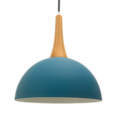 Bowl Shade Living Room Hanging Lamp Aluminum Single Bulb Macaron Dark Blue/Light Blue/Pink Pendant Lighting Dark Blue Clearhalo 'Ceiling Lights' 'Modern Pendants' 'Modern' 'Pendant Lights' 'Pendants' Lighting' 127084