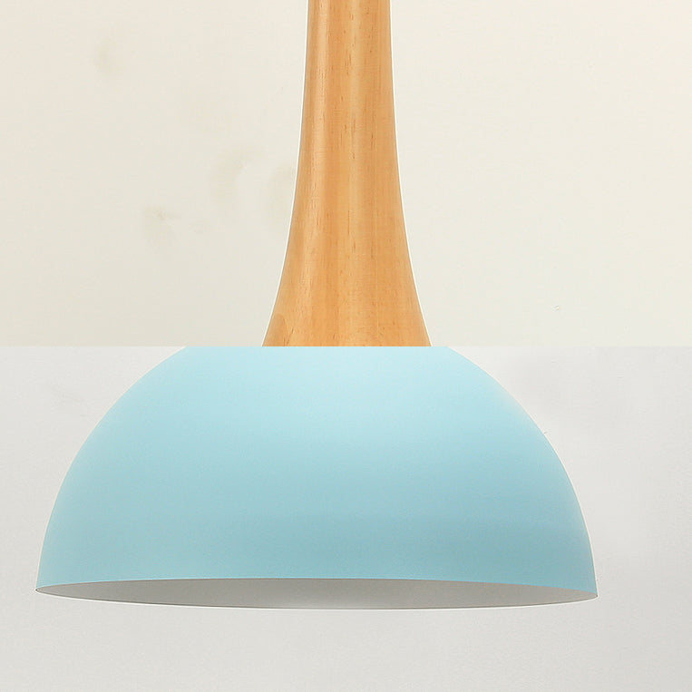 Bowl Shade Living Room Hanging Lamp Aluminum Single Bulb Macaron Dark Blue/Light Blue/Pink Pendant Lighting Clearhalo 'Ceiling Lights' 'Modern Pendants' 'Modern' 'Pendant Lights' 'Pendants' Lighting' 127085