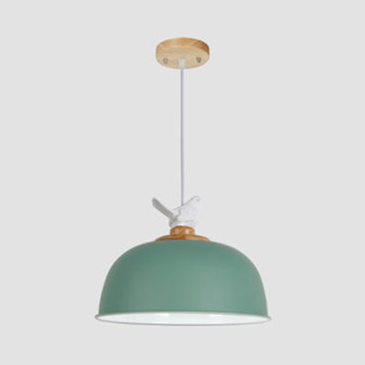 Macaron Stylish Suspension Light with Little Bird Single Bulb 10/12 Inch Wide Metallic Pendant Lamp for Kid Bedroom Green 12" Clearhalo 'Ceiling Lights' 'Modern Pendants' 'Modern' 'Pendant Lights' 'Pendants' Lighting' 127120