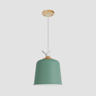 Macaron Stylish Suspension Light with Little Bird Single Bulb 10/12 Inch Wide Metallic Pendant Lamp for Kid Bedroom Green 10" Clearhalo 'Ceiling Lights' 'Modern Pendants' 'Modern' 'Pendant Lights' 'Pendants' Lighting' 127121