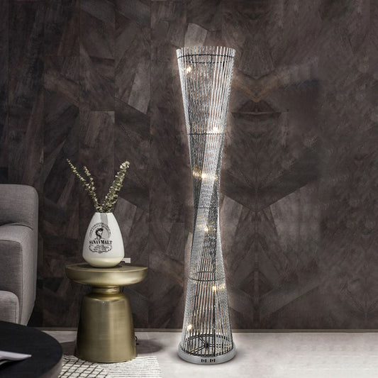 LED Standing Floor Lamp Art Decor Spiral Cylinder Aluminum Stand Up Light in Black and Silver Black-Silver Clearhalo 'Floor Lamps' 'Lamps' Lighting' 1272257