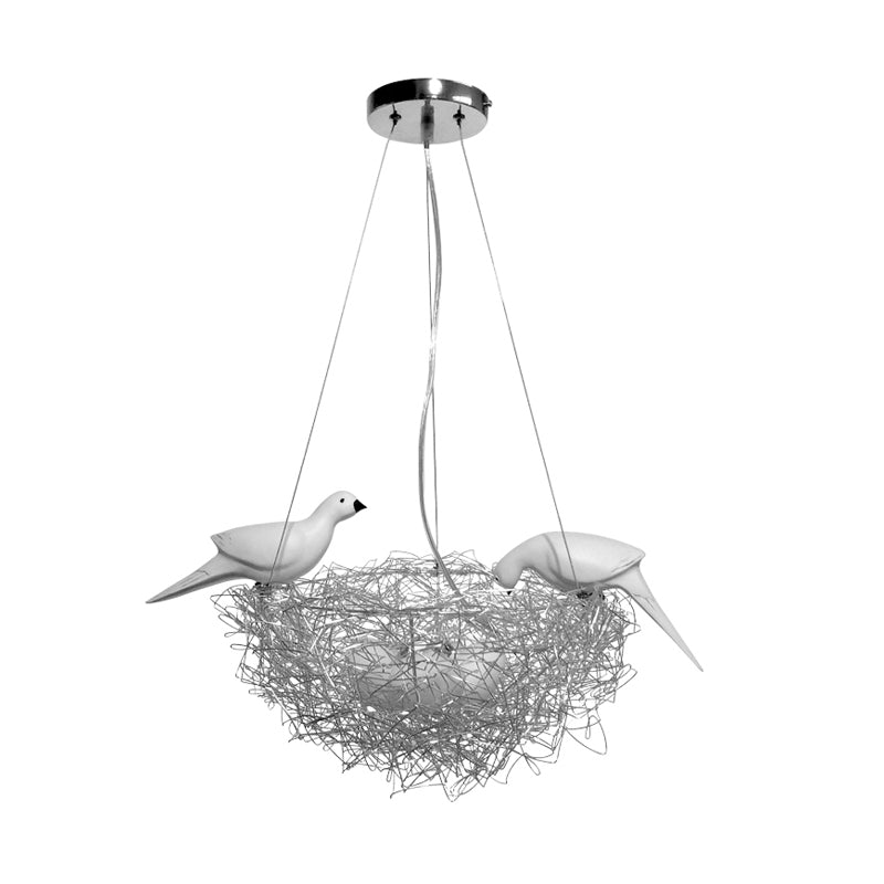 Aluminum Nest-Like Pendant Light Decorative Children Room LED Suspension Lamp with Bird Design in Silver Clearhalo 'Ceiling Lights' 'Pendant Lights' 'Pendants' Lighting' 1272275