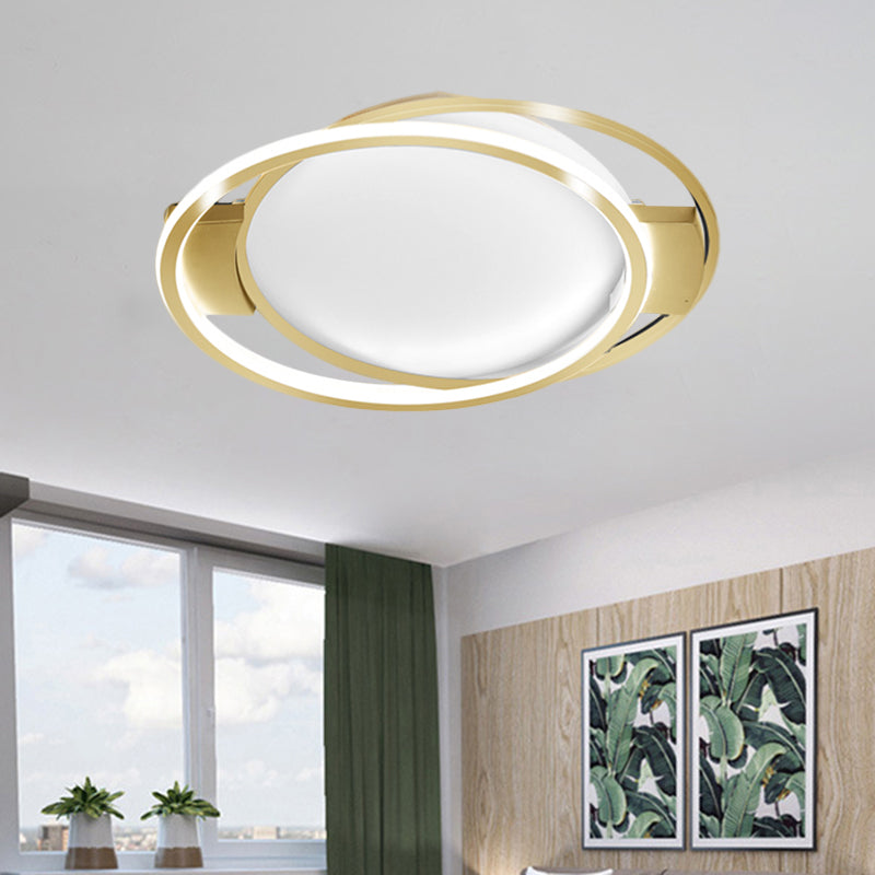 Gold Dual Ring Flush Lighting Minimalism LED Metallic Flush Mount Lamp in Warm/White Light Gold Clearhalo 'Ceiling Lights' 'Close To Ceiling Lights' 'Close to ceiling' 'Flush mount' Lighting' 1272388