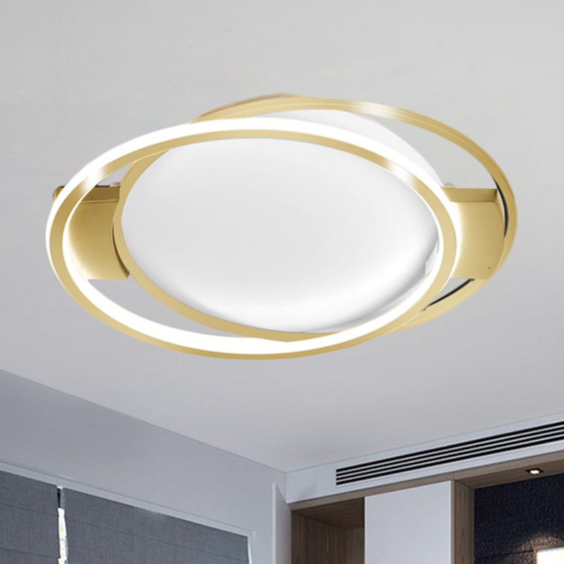 Gold Dual Ring Flush Lighting Minimalism LED Metallic Flush Mount Lamp in Warm/White Light Clearhalo 'Ceiling Lights' 'Close To Ceiling Lights' 'Close to ceiling' 'Flush mount' Lighting' 1272389