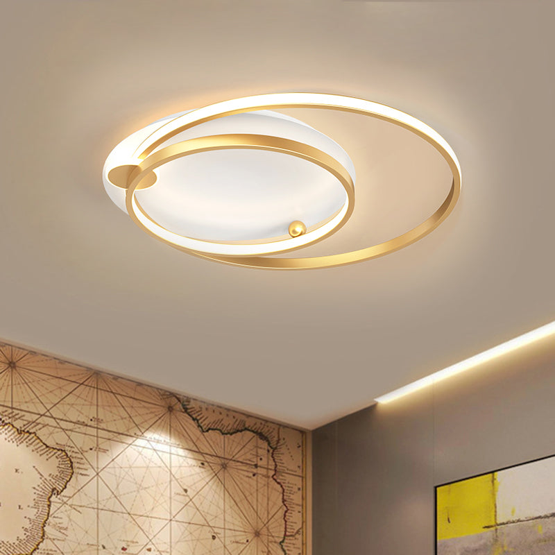 Dual Hoop Metal Ceiling Flush Modernism Black/Gold LED Flush Mount in Warm/White Light, 18"/21.5" W Gold Clearhalo 'Ceiling Lights' 'Close To Ceiling Lights' 'Close to ceiling' 'Flush mount' Lighting' 1272397